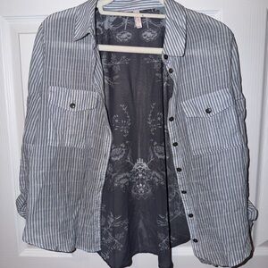 Free People Gray Striped Button Down Shirt